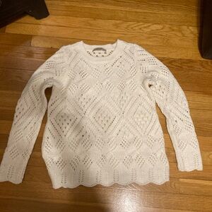 Loft pointelle knit sweater with scalloped sleeve. Cream. Size Small. EUC.